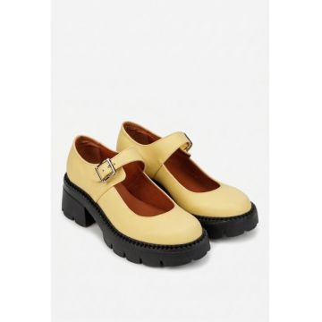 Pantofi dama galbeni din piele - Galben deschis