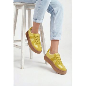 Pantofi dama  galbeni din piele naturala