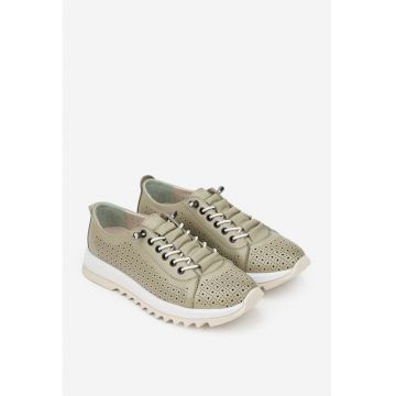 Pantofi dama kaki din piele naturala cu perforatii
