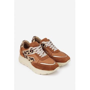 Pantofi dama  maro din piele cu detalii animal print