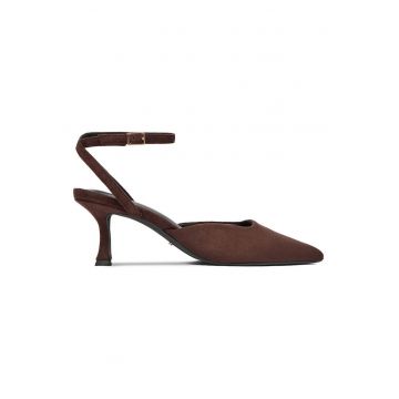 Pantofi dama -  material textil - toc subtire - maro -