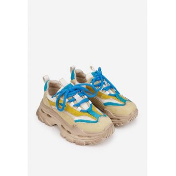 Pantofi dama  multicolori din piele intoarsa si material textil