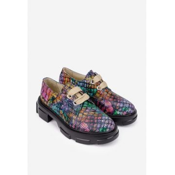 Pantofi dama multicolori din piele naturala cu siret