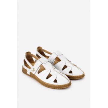 Pantofi dama NUR albi din piele naturala cu decupaje