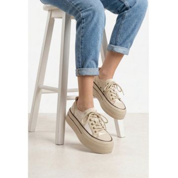Pantofi dama NUR bej din piele nabuc