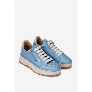 Pantofi dama NUR bleu din piele cu perforatii