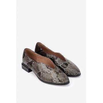 Pantofi dama NUR din piele maro snake print