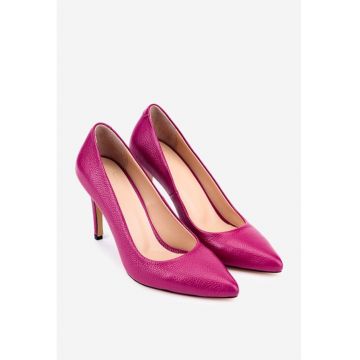 Pantofi dama NUR din piele texturata fuchsia cu toc subtire