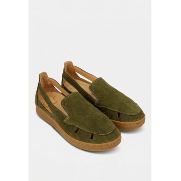 Pantofi dama NUR kaki din piele intoarsa cu decupaje