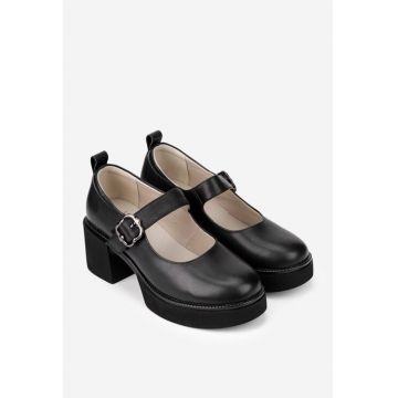 Pantofi dama NUR negri din piele naturala cu bareta