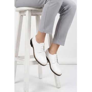 Pantofi dama Oxford albi din piele naturala