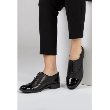 Pantofi dama Oxford negri din piele naturala