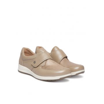 Pantofi dama -  piele naturala - inchidere velcro - bej