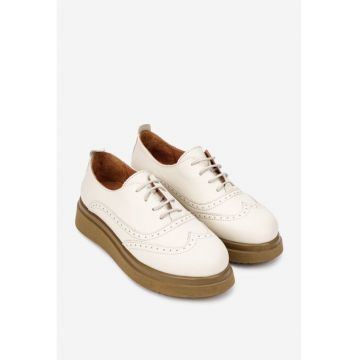 Pantofi dama  piele naturala - perforati - bej -