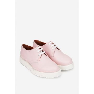 Pantofi dama roz pudra din piele - Roz deschis