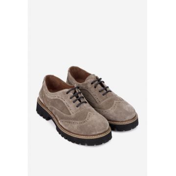 Pantofi dama  taupe din piele intoarsa