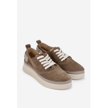 Pantofi dama taupe din piele naturala intoarsa
