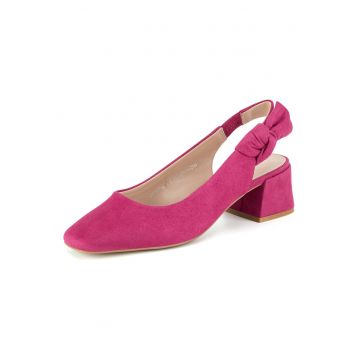 Pantofi dama -  textil - varf patrat - toc stabil - roz