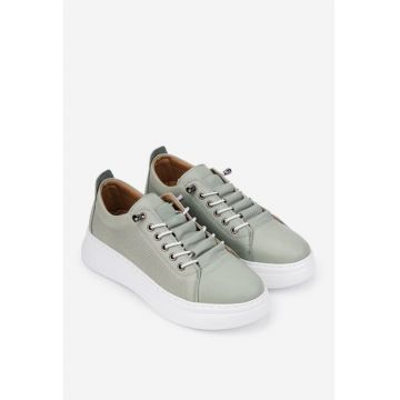 Pantofi dama verzi din piele cu siret elastic