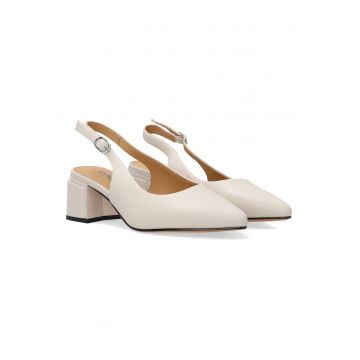 Pantofi din piele cu design slingback si toc masiv