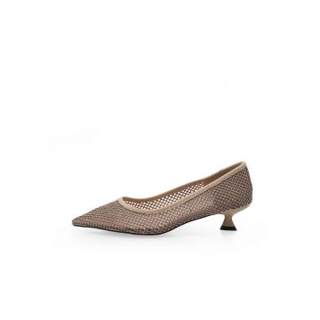 Pantofi din piele cu toc kitten - Bej - Bej