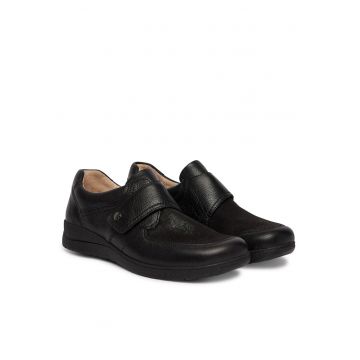 Pantofi pentru dama -  piele naturala - negru - sistem inchidere Velcro
