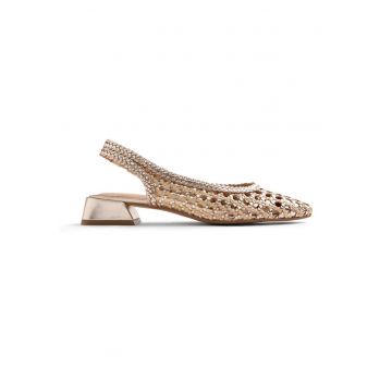 Pantofi slingback de piele cu aspect impletit Hondslow - Auriu platinat