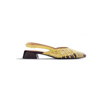 Pantofi slingback din piele cu aspect impletit Kehanca - Galben