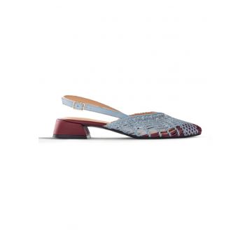 Pantofi slingback din piele cu aspect impletit Kehanca - Rosu/Albastru