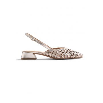 Pantofi slingback din piele cu aspect impletit Kipili - Auriu platinat
