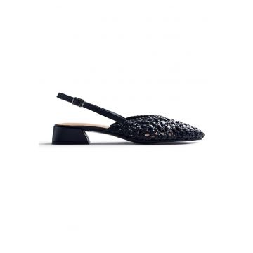 Pantofi slingback din piele cu aspect impletit Kipili - Negru