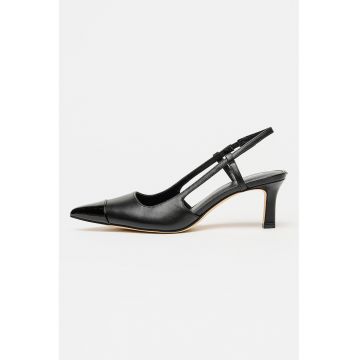 Pantofi slingback din piele cu varf din piele lacuita Alora - Negru
