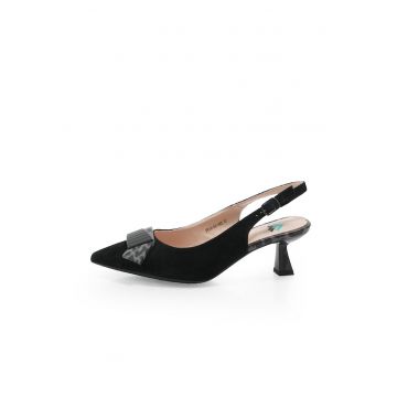 Pantofi slingback din piele intoarsa cu aplicatie - Negru