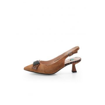 Pantofi slingback din piele intoarsa - Maro - Maro