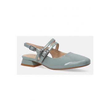 Pantofi slingback din piele lacuita cu varf patrat -