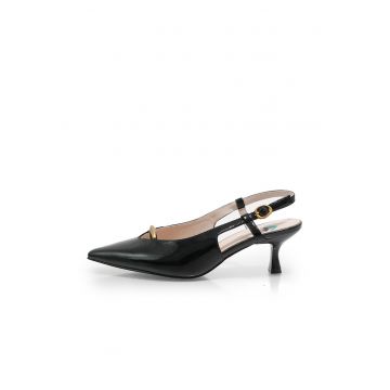 Pantofi slingback din piele lacuita - Negru