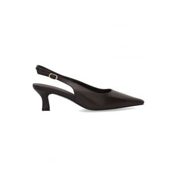 Pantofi slingback din piele uni cu toc kitten