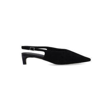 Pantofi slingback uni din piele intoarsa