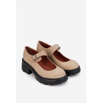 Pantofi taupe dama piele intoarsa - Maro taupe