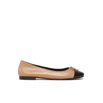 Balerini -  Bej/Negru - Piele naturala -