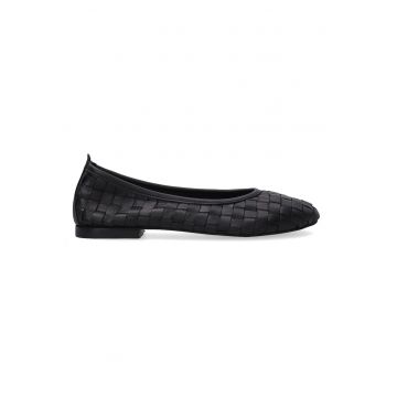 Balerini din piele cu aspect impletit - Negru