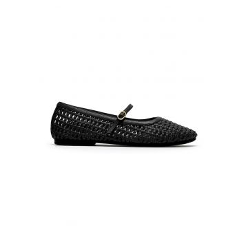 Balerini Mary Jane cu model impletit Livia - Negru stins