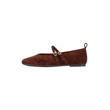 Balerini Mary Jane din piele cu catarama - Maro cognac