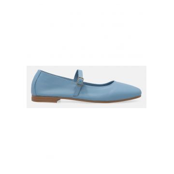 Balerini Mary Jane uni din piele cu varf rotund -