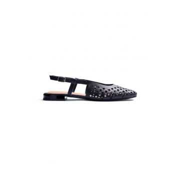 Balerini slingback de piele cu perforatii Kyaka - Negru