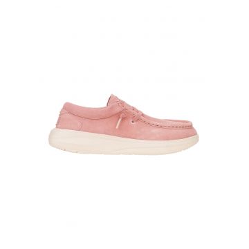 Pantofi boat wedge de piele intoarsa - Roz deschis
