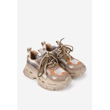 Pantofi dama  bej din material textil si piele
