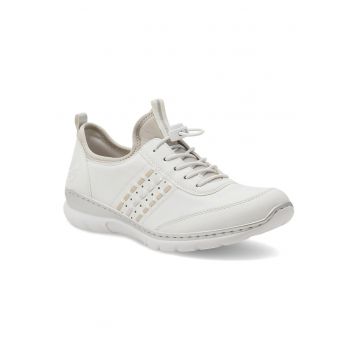 Pantofi dama -  casual - toc plat - alb - textil