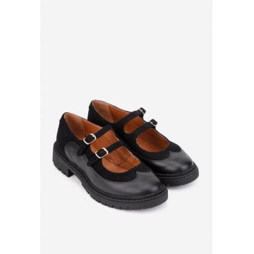 Pantofi dama din piele neagra cu barete