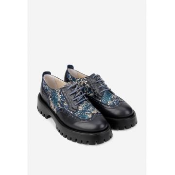 Pantofi dama din piele neagra cu detalii colorate